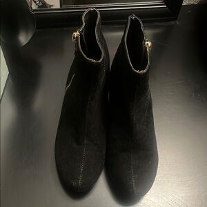 Black Ankle Boots with Gold Zipper